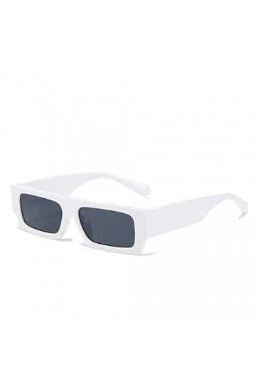 HCHES Petit rectangle femmes lunettes de soleil hommes UV nuances rétro carré noir lunettes de soleil lunettes de luxe blanc 