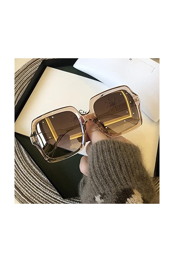 LHJCN Lunettes de Soleil Vintage surdimensionnées Lunettes de Soleil carrées Femmes Luxe Grand Cadre Femmes Lunettes de Solei