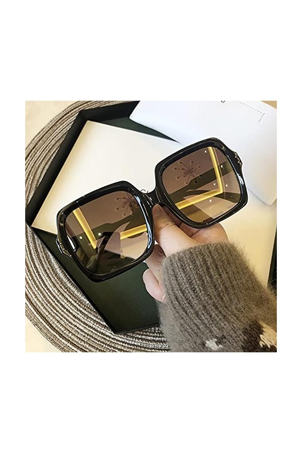 LHJCN Lunettes de Soleil Vintage surdimensionnées Lunettes de Soleil carrées Femmes Luxe Grand Cadre Femmes Lunettes de Solei