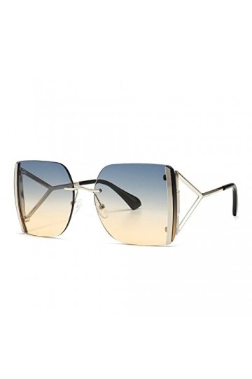 HCHES Lunettes de soleil carrées surdimensionnées vintage femmes dame lunettes de soleil sans monture en métal pour femme UV4