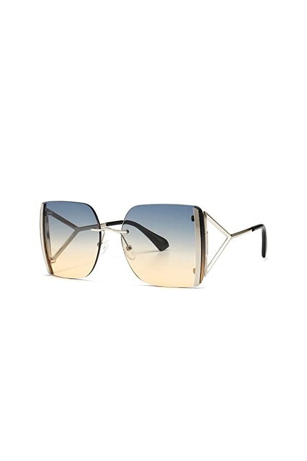 HCHES Lunettes de soleil carrées surdimensionnées vintage femmes dame lunettes de soleil sans monture en métal pour femme UV4