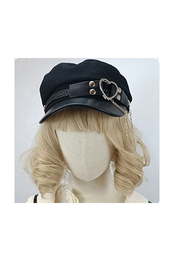 GuoQiao Béret en feutre de laine pour femme Y2K Chapeau steampunk cool Joker Fille Mode octogonale Casquette adolescente Fill