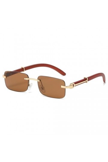 HPIRME Lunettes de Soleil Rectangulaires sans Monture Femmes Carrées Vintage Lunettes Rétro Cadre en Bois Lunettes de Soleil 