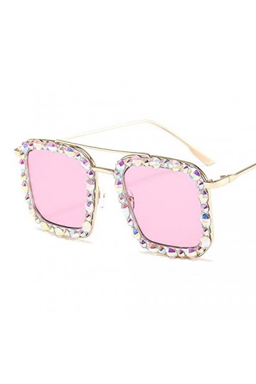 BINGDONGA Square Ocean Lens Diamond Metal Crystal Lunettes de Soleil Femmes Mode Lunettes de Soleil Lunettes de Soleil Vintag