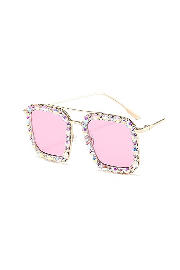 BINGDONGA Square Ocean Lens Diamond Metal Crystal Lunettes de Soleil Femmes Mode Lunettes de Soleil Lunettes de Soleil Vintag