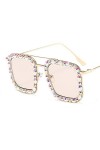 BINGDONGA Square Ocean Lens Diamond Metal Crystal Lunettes de Soleil Femmes Mode Lunettes de Soleil Lunettes de Soleil Vintag