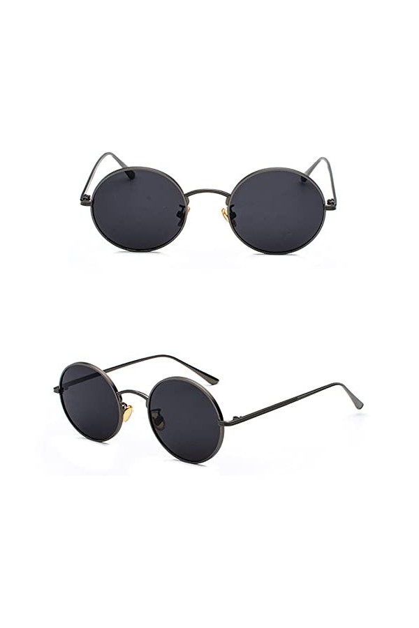 HCHES Super rondes femmes lunettes de soleil Designer mode hommes vert foncé verres UV400, noir noir, Chine