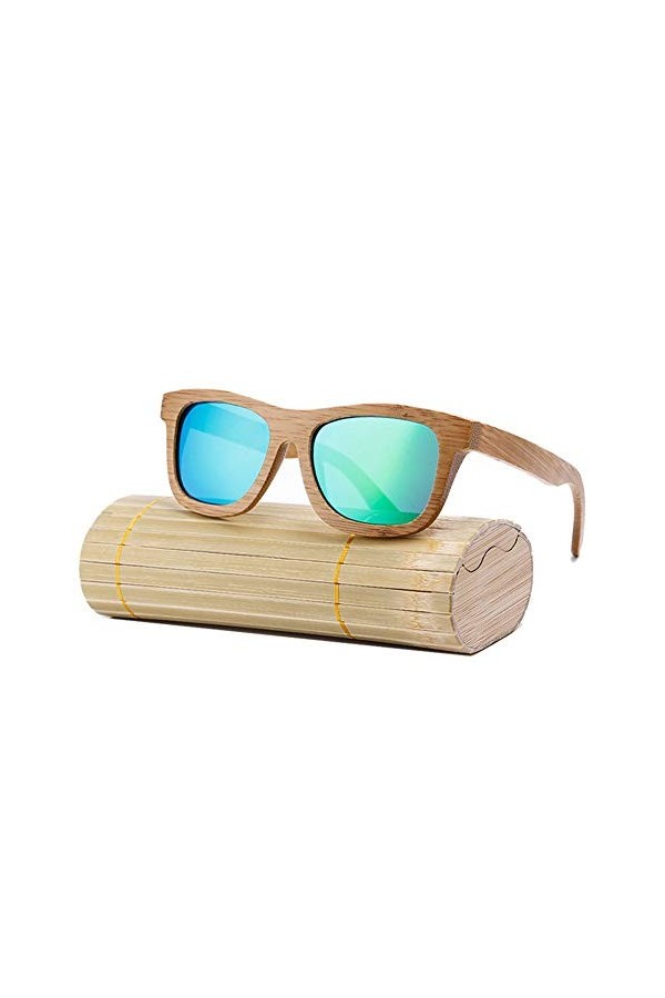 Guajave Femmes Hommes Lunettes de Soleil Bois Bambou Lunettes de Soleil Polarisé Revêtement Verres Lunettes de Soleil avec Bo