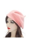 ZLYC - Béret en laine classique couleur unie pour femme, Rose chair, taille unique