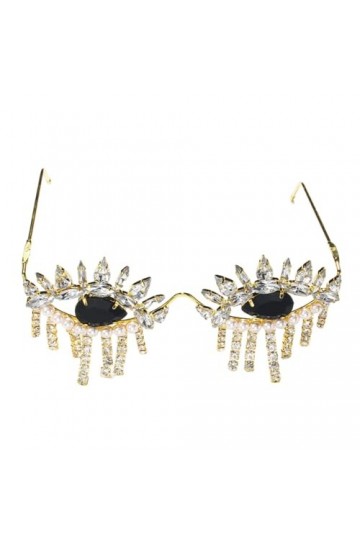 Monture de Lunettes en Strass Femmes Hommes Lunettes de Soleil Punk Lunettes en Cristal Accessoires de Fête, Or, Taille Uniqu