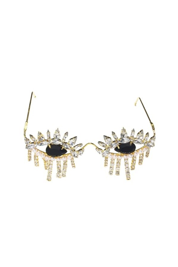 Monture de Lunettes en Strass Femmes Hommes Lunettes de Soleil Punk Lunettes en Cristal Accessoires de Fête, Or, Taille Uniqu