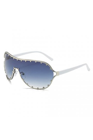 HPIRME Lunettes de soleil en cristal une pièce pour femmes Vintage surdimensionné Rivet Punk lunettes de soleil femmes strass