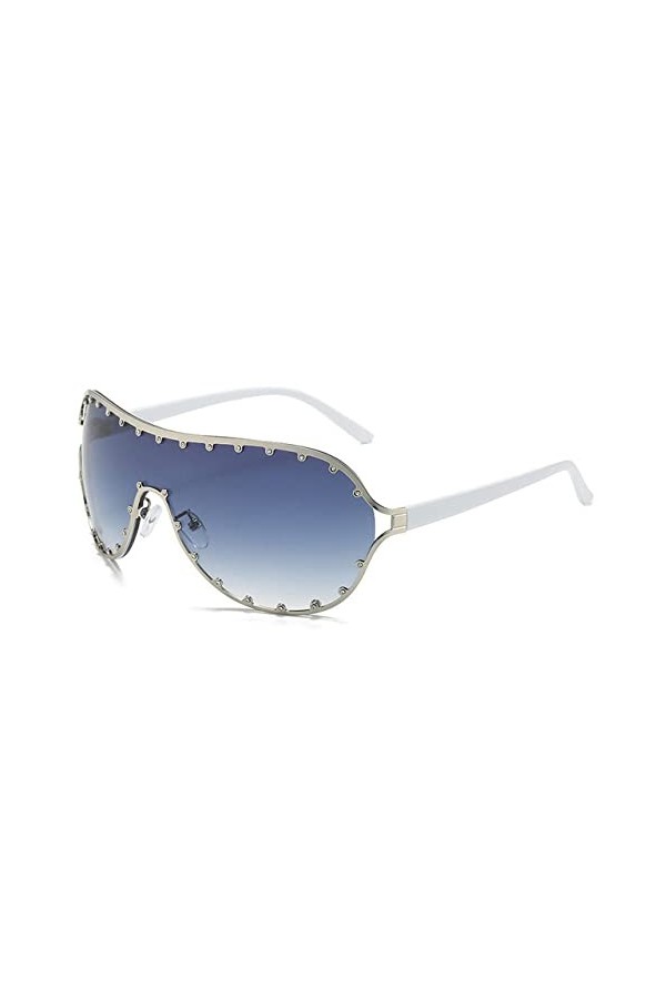 HPIRME Lunettes de soleil en cristal une pièce pour femmes Vintage surdimensionné Rivet Punk lunettes de soleil femmes strass