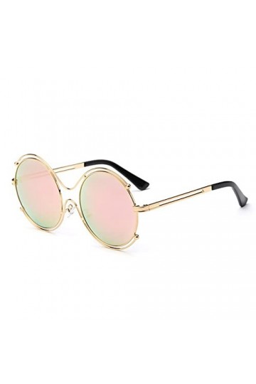 HCHES Lunettes de soleil femmes miroir verres ronds nuances métal cadre lunettes de soleil femmes été style double cercle lun