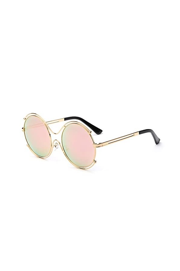 HCHES Lunettes de soleil femmes miroir verres ronds nuances métal cadre lunettes de soleil femmes été style double cercle lun