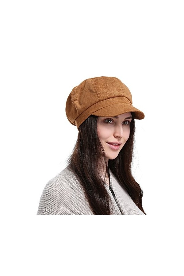 GEMVIE Casquette Base-Ball Femme En Suédé Style Anglais Chapeau Béret Hiver Noir 