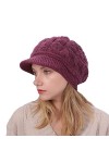 Joligiao BéRet Chaud dhiver Femme Bonnet Tricoté en Laine Casquette BéRet Hiver à VisièRe Chapeau Coton Doublure Newsboy Cha