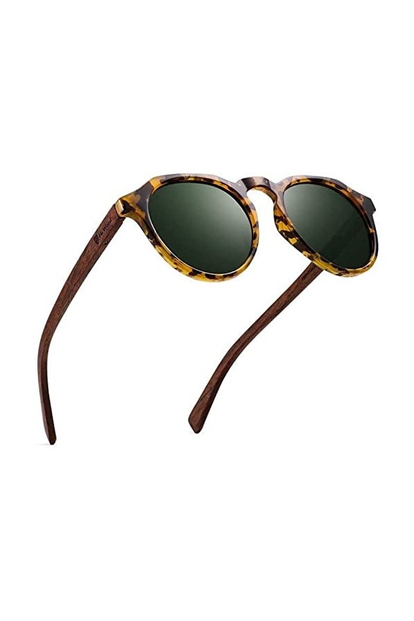 ANVALI Lunettes de Soleil Tendance, Nuances ultralégères, Lunettes de Soleil Rondes en Bois for lextérieur Lunettes de Solei