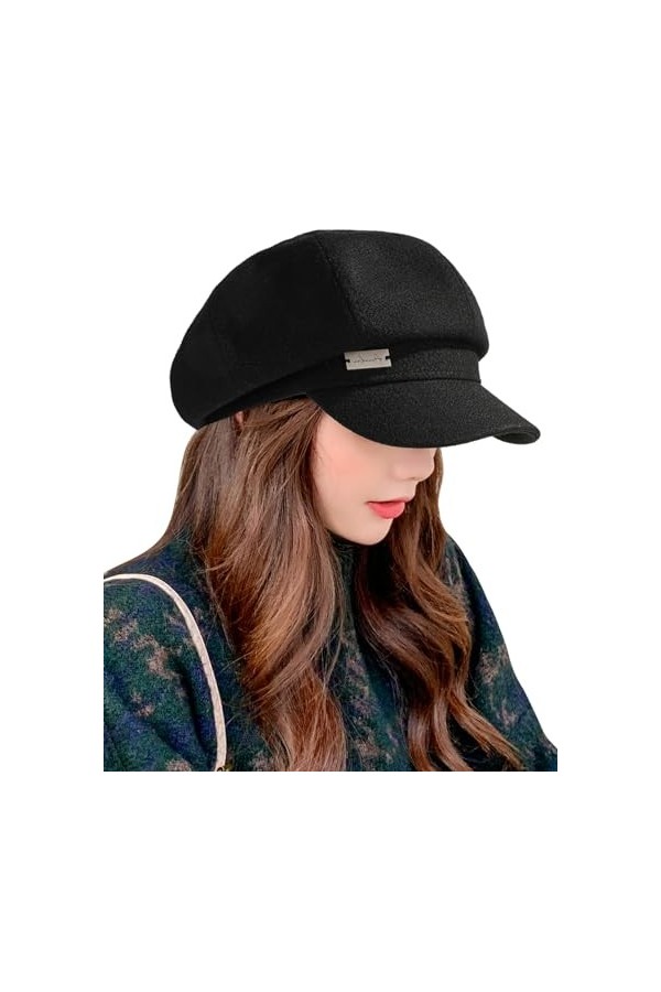 FEOYA Béret Femme Vintage Classique Chapeau Français Casquette Newsboy Chapeau Artiste de Peintre Solide Couleur Laine Automn