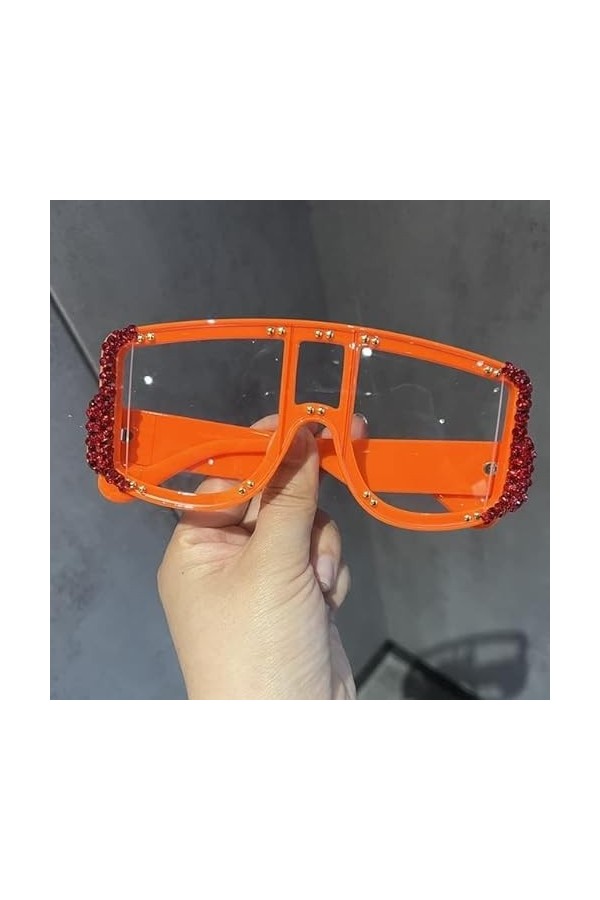 SUYGGCK Lunettes de Soleil Polarisées Vintage Big Frame Verres De Soleil Féminin pour Lunettes Punk Féminines-Orange Clear,Ot