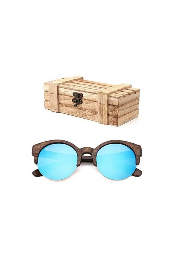 XIANDE Rétro Hommes polarisés Mode Femmes Bleu lentille Bambou Bois Lunettes de Soleil à la Main pour Cadeau de Vacances