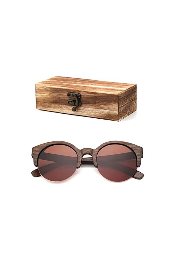 XIANDE Rétro Hommes polarisés Mode Femmes Bleu lentille Bambou Bois Lunettes de Soleil à la Main pour Cadeau de Vacances