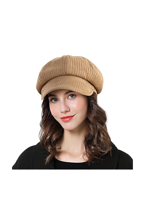 Suwangi Femme Béret Casquettes Octogonal Chapeau Gavroche Visière Bonnet Peintre Cabbie Pêcheur Casquettes