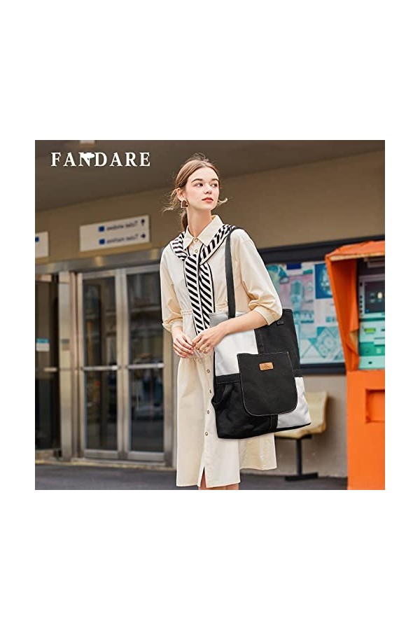FANDARE Femmes Toile Sac à Main Grand Sacs Portés Épaule Multifonctionnel Sac Dépaule 15.6 Pouces Laptop Sacs Cabas Sac Hobo
