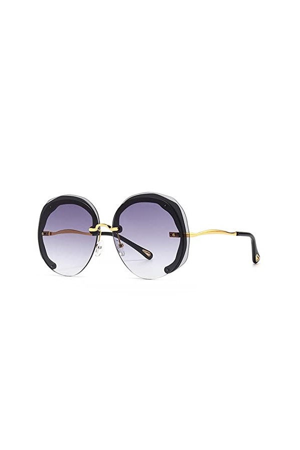 Lunettes de soleil rondes sans monture surdimensionnées Femmes Clear Ocean Gradient Lens Shades UV400 Hommes Lunettes de sole