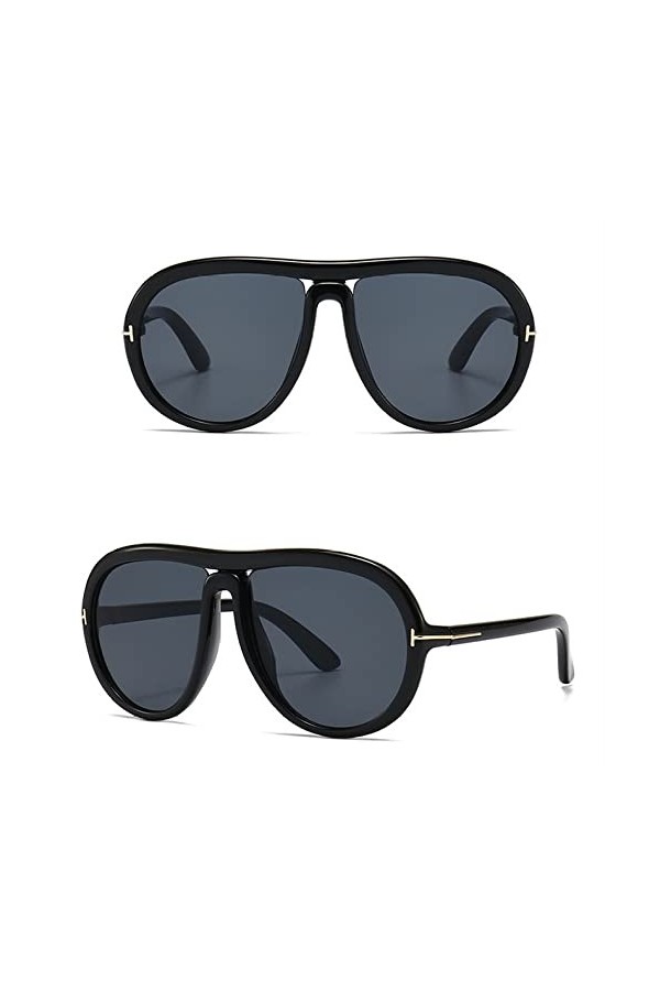 HCHES Lunettes de soleil à verres transparents surdimensionnés Femmes One Piece Big Frame Lunettes de soleil de luxe pour fem