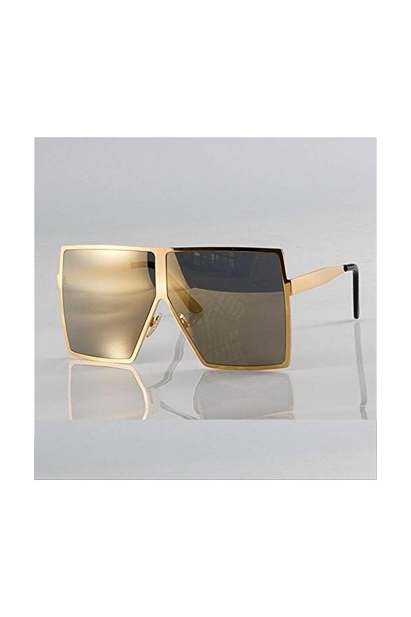 Mode dor Lunettes de soleil carrées surdimensionnées for les femmes Metal Frame Brown Shades Lunettes Vintage UV400 Couleur