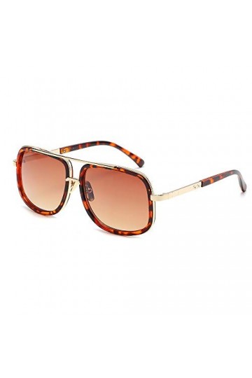 e-phoria Lunettes de soleil carrées | Surdimensionné | Cadre léopard/Lentille brune