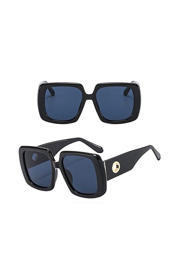 HCHES Lunettes de soleil carrées surdimensionnées léopard femmes créateur de mode trou rond sexy grandes lunettes de soleil h