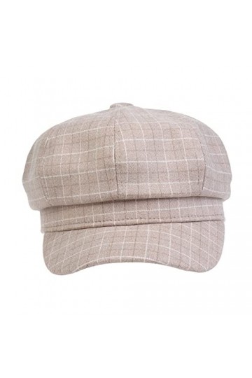VPbao Béret Classique Casquette Eté Chapeau de Peinture Octogonal Protection de Soleil Mode Carreau Beige