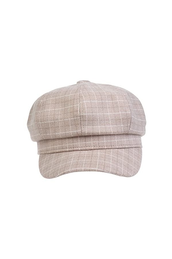 VPbao Béret Classique Casquette Eté Chapeau de Peinture Octogonal Protection de Soleil Mode Carreau Beige
