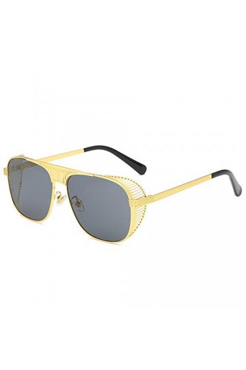 QINGZHOU Lunettes de Soleil,Lunettes de soleil pour femmes Lunettes de soleil à monture en métal de style punk à la mode, or 