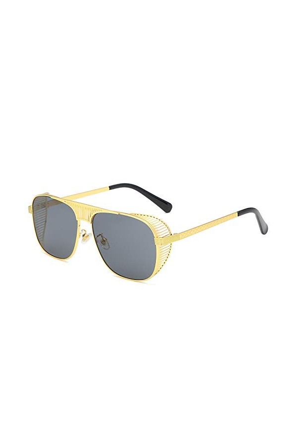 QINGZHOU Lunettes de Soleil,Lunettes de soleil pour femmes Lunettes de soleil à monture en métal de style punk à la mode, or 