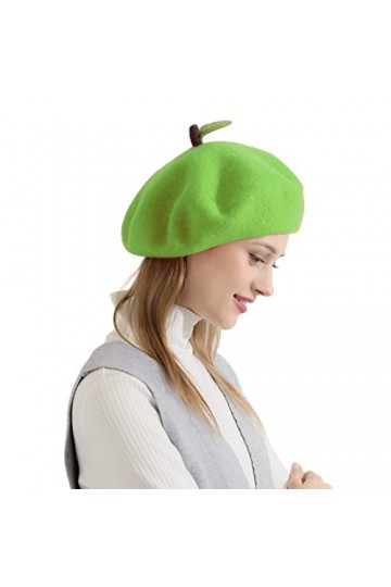 Zasy Béret en laine fait à la main - Style français - En feutre aiguilleté - Pour lhiver et lautomne, Green Apple, 7 1/8/7 