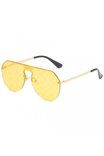 QINGZHOU Lunettes de Soleil,Lunettes de soleil pour femmes Lunettes de personnalité de la mode Monture en métal Visage rond L