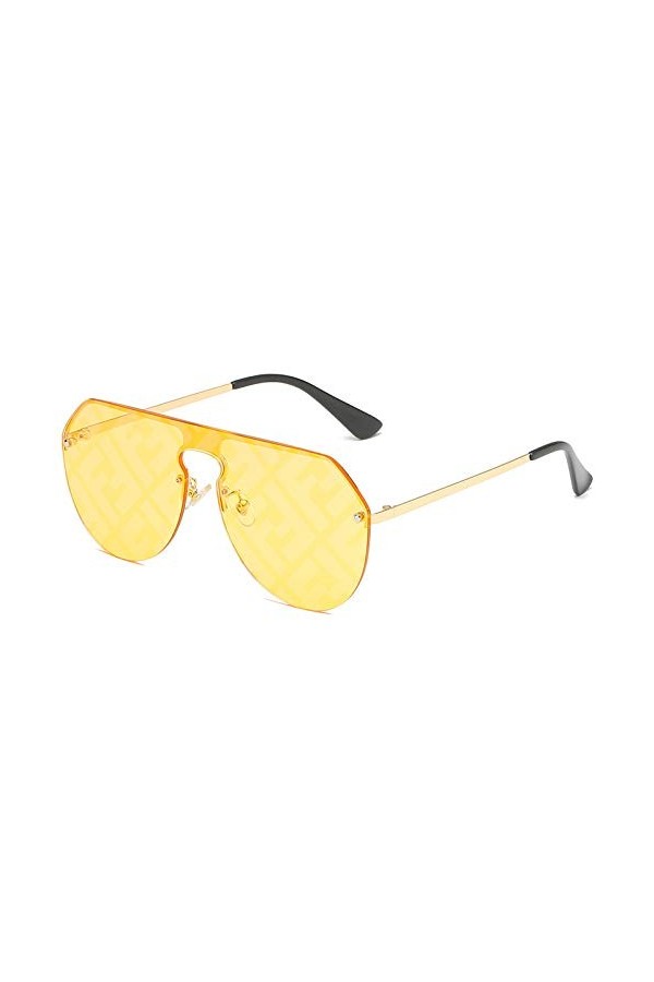 QINGZHOU Lunettes de Soleil,Lunettes de soleil pour femmes Lunettes de personnalité de la mode Monture en métal Visage rond L