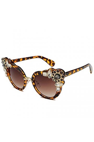 QINGZHOU Lunettes De Soleil,Lunettes De Soleil En Diamant À Fleurs Lunettes De Soleil Pour Femmes Lunettes À Monture Large Mo