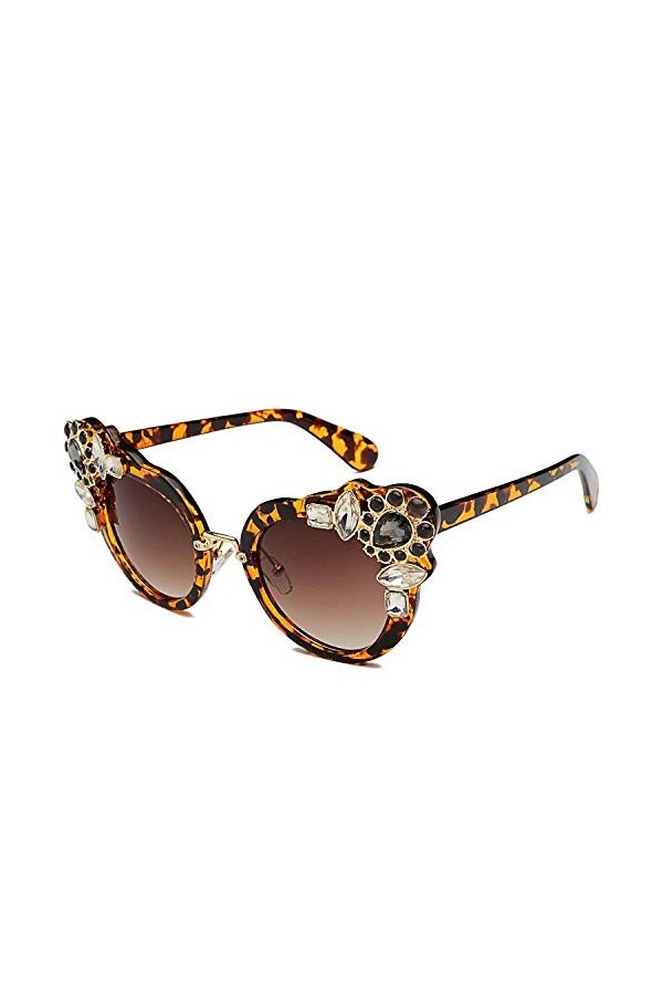 QINGZHOU Lunettes De Soleil,Lunettes De Soleil En Diamant À Fleurs Lunettes De Soleil Pour Femmes Lunettes À Monture Large Mo