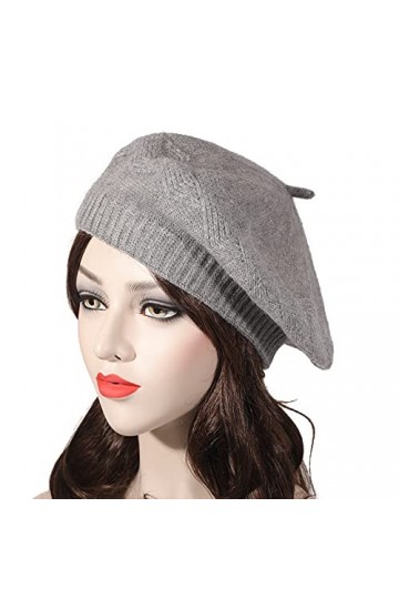 ZLYC Béret basque, classique Français, unicolore, chaud, pour femme, Gris Rhombique, taille unique