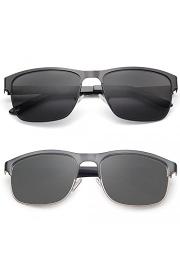 Carfia Square Lunettes de Soleil Polarisées Hommes Protection UV avec Charnière à Ressort Réglable en Métal pour Pêcher Condu