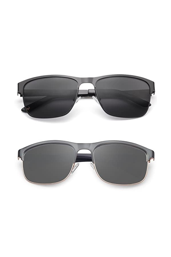 Carfia Square Lunettes de Soleil Polarisées Hommes Protection UV avec Charnière à Ressort Réglable en Métal pour Pêcher Condu