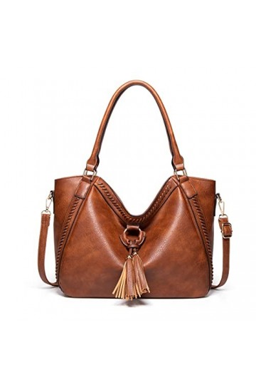 FANDARE Mode Sac à Bandoulière Tressé pour Femme Sac à Main Étanche Sacs Portés Épaule PU Cuir Sac Messager avec Pompon pour 