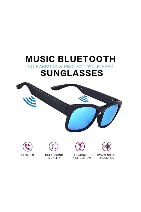 housesweet Lunettes de Soleil Audio sans Fil Bluetooth Lunettes de Soleil de Haut-Parleur de Sport Imperméables pour Hommes E