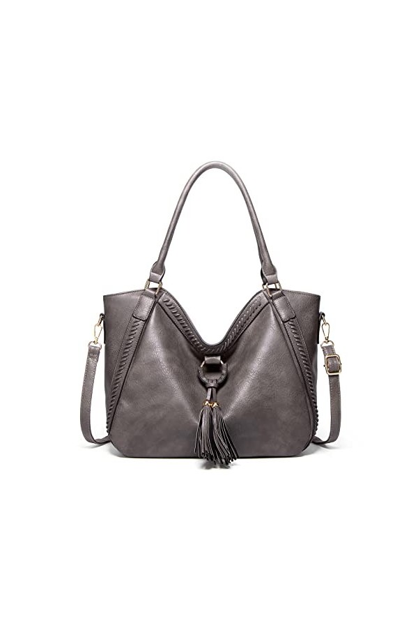 FANDARE Mode Sac à Bandoulière Tressé pour Femme Sac à Main Étanche Sacs Portés Épaule PU Cuir Sac Messager avec Pompon pour 