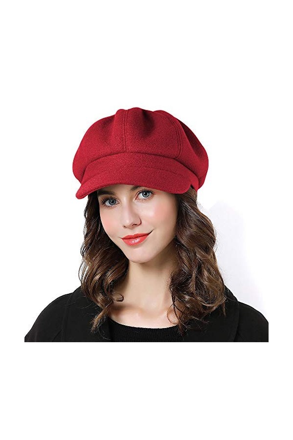 Sumolux Béret gavroche en laine française classique pour femme, rose, Taille unique