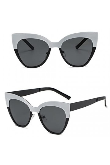 HCHES Vintage Blanc Noir Cat Eye Lunettes de Soleil Dames Luxe Rétro Surdimensionné Femmes Lunettes de Soleil Cadre en Métal 